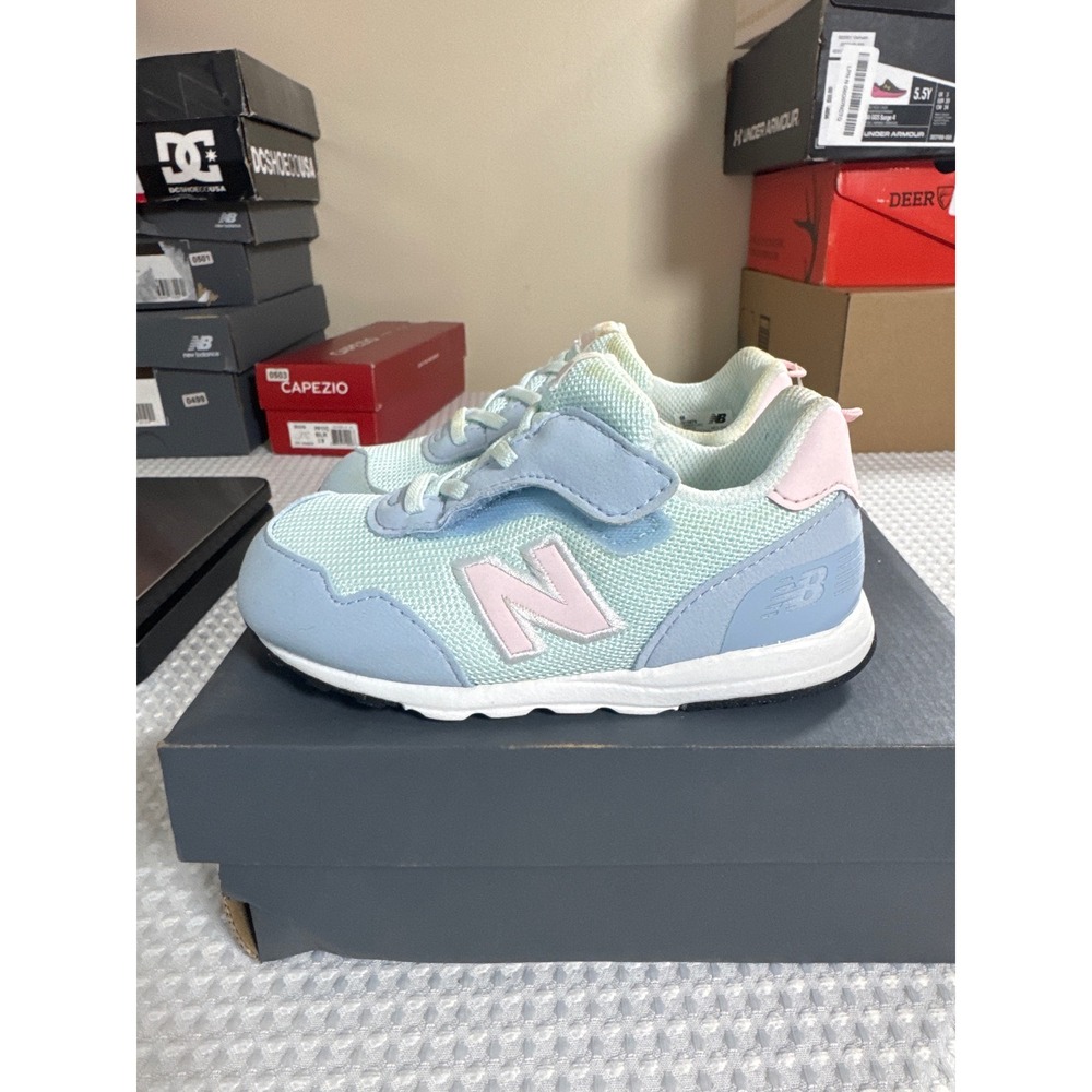 New Balance Sneaker Kids 8.5 515 Hook & Loop Blue Pink Casual I515G76 NIB
